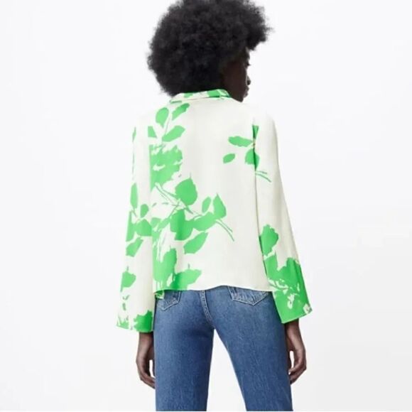 ZARA PRINTED BLOUSE WITH FLOWING NECKLINE - Picture 5 of 8